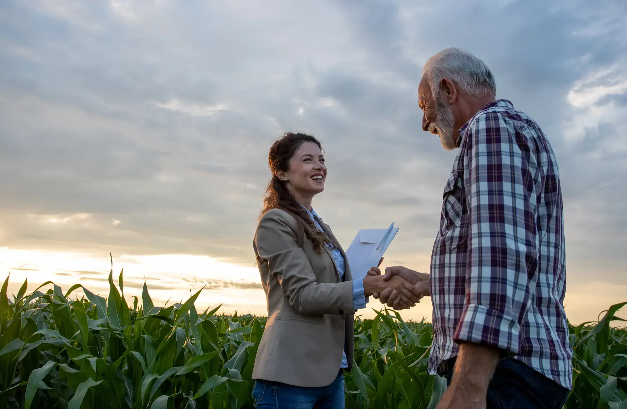 Colloquio con un proprietario agricolo sul suo terreno